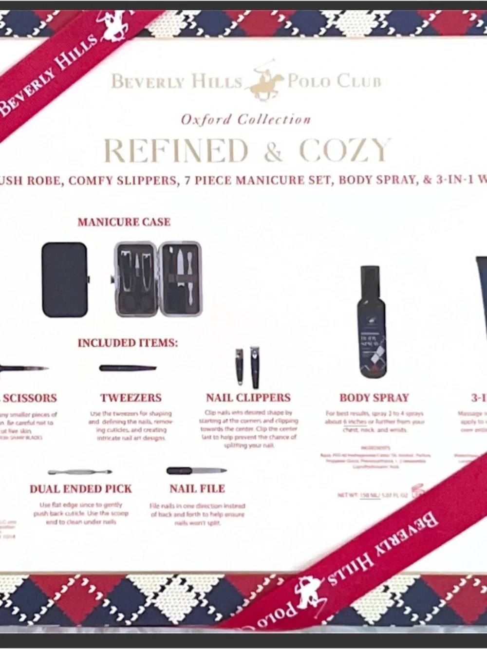 NEW- Beverly Hills Polo Club Navy Gift Set with Red Ribbon